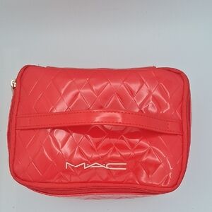 MAC Cosmetics Quilted Red Glossy Cosmetic Case with Top Strap